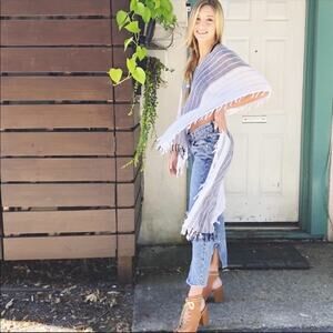 Free People Lightweight Poncho White Black OS